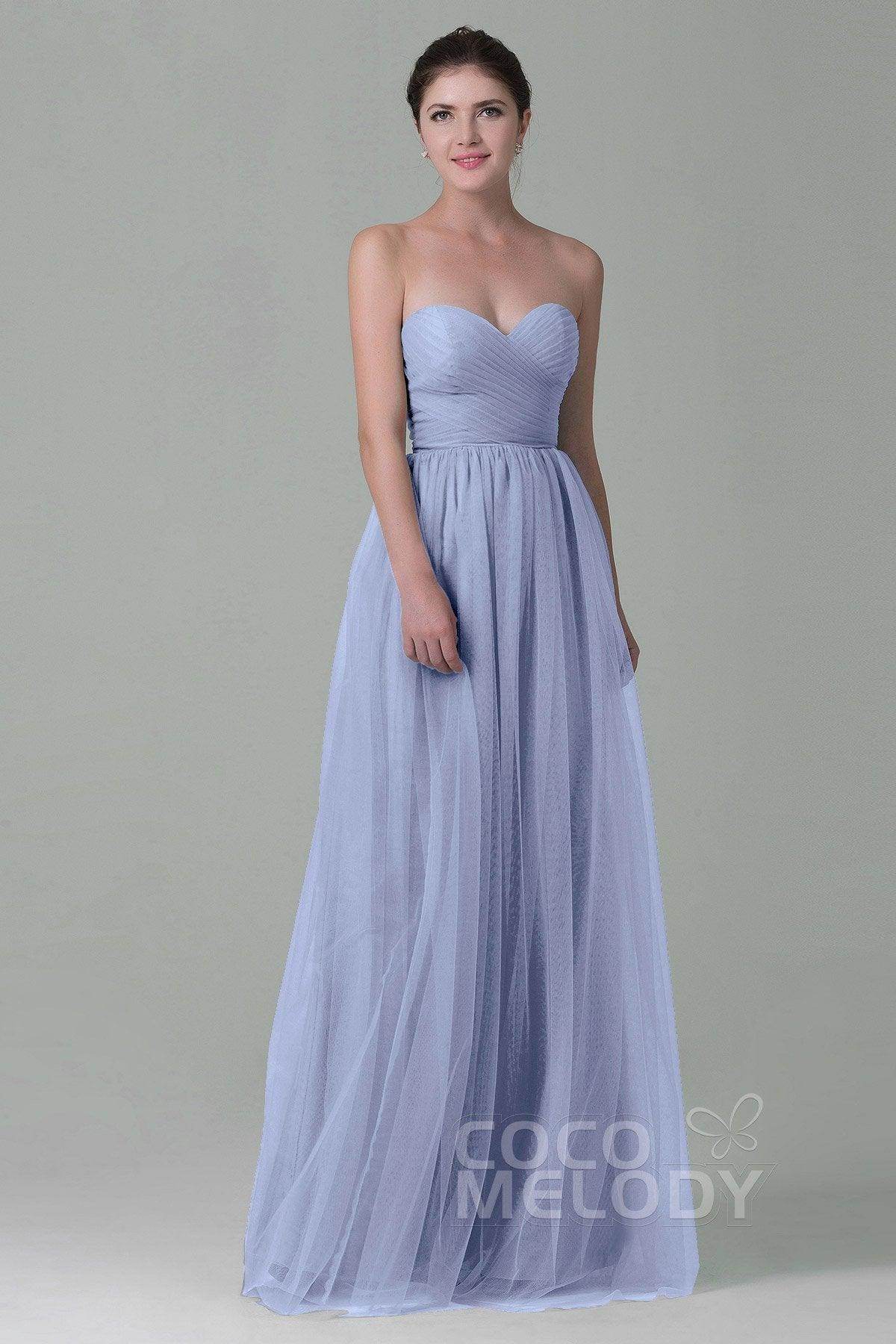 Sheath-Column Floor Length Tulle Bridesmaid Dress COZF1500E - COCOMELODY